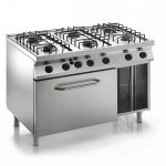Cucina 6 Fuochi Gas con Griglia in Filo P70 con Forno GN 2/1 kW 7,9 Potenza Bruciatori 3,2x3 4,5x3 kW