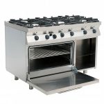 Cucina 6 Fuochi Gas  con Griglia in Ghisa P70 con Forno GN 1/2 kW 7,9 Potenza Bruciatori 3,5x3 6x3 kW